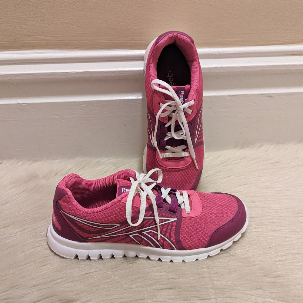 Reebok hot pink, purple and white sneakers size 7.5